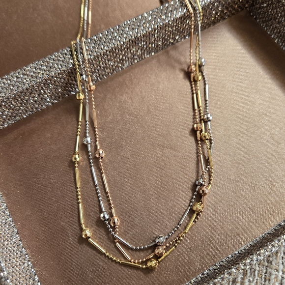 14k Gold Tri-Color Multi Layer Necklace - Picture 2 of 16